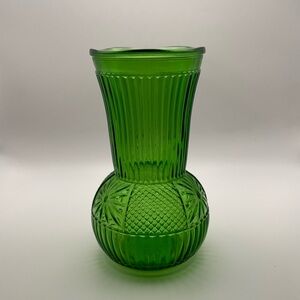 Vintage C.F.C Daisy Green Glass Vase